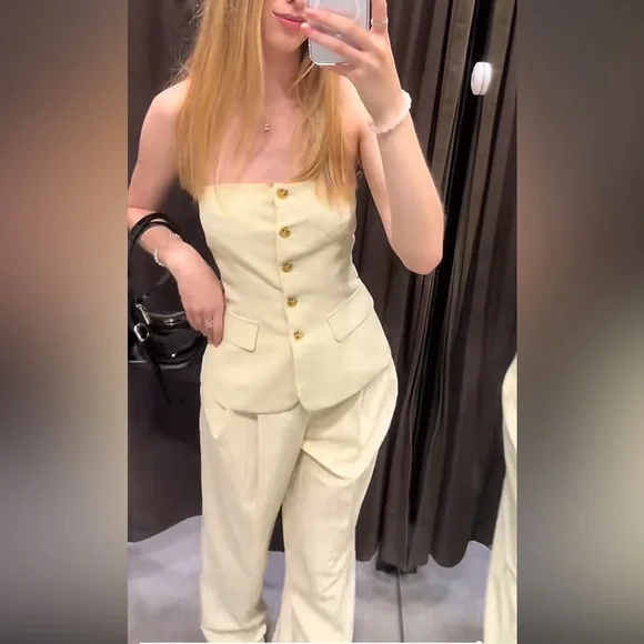 ZARA BUTTONED VEST TOP - Picture 7 of 17